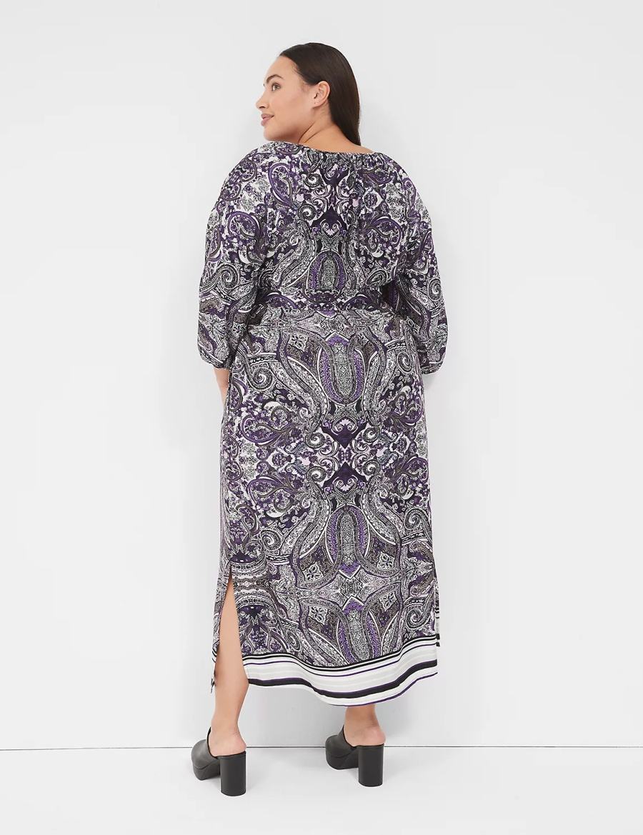 Women Lane Bryant 3/4-Sleeveed Maxi Dress Black Multicolor | JNP9980UN