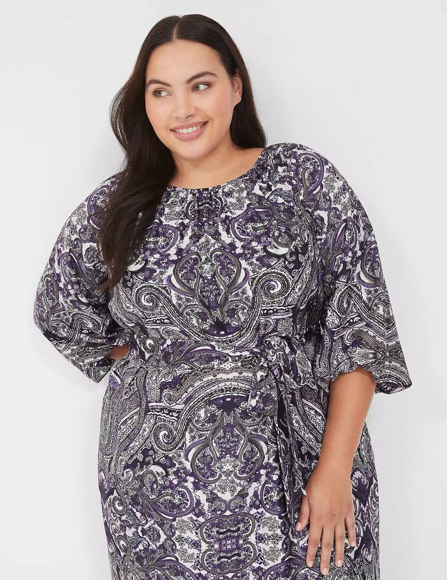 Women Lane Bryant 3/4-Sleeveed Maxi Dress Black Multicolor | JNP9980UN