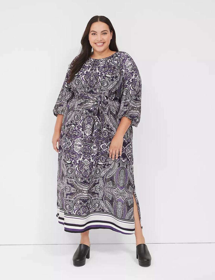 Women Lane Bryant 3/4-Sleeveed Maxi Dress Black Multicolor | JNP9980UN