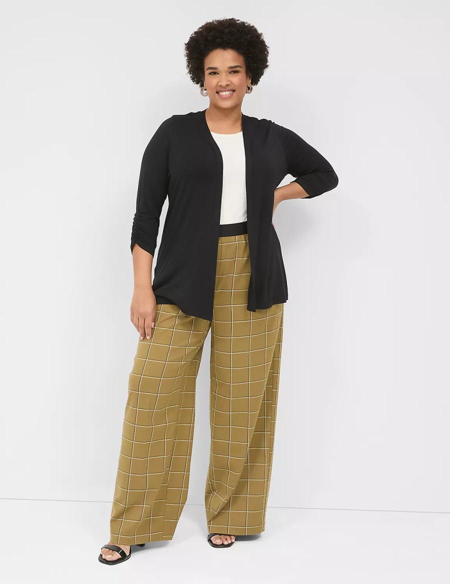 Women Lane Bryant 3/4 Ruched-Sleeve Open-Front Overpiece Robe Black | GFZ5224NV
