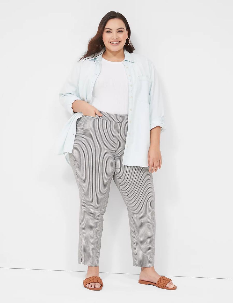 Women Lane Bryant 4-Season Slim Ankle Pants Black Stripes | XHG1789GZ