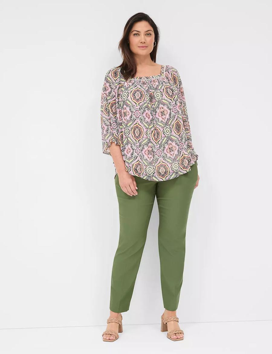 Women Lane Bryant 4-Season Slim Ankle Pants Brown Green | ZUH7270PQ