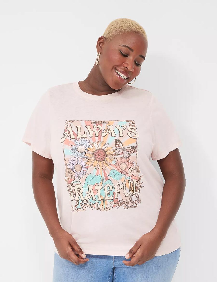 Women Lane Bryant Always Grateful Graphic Tee T Shirts Pink | KHG3328AA