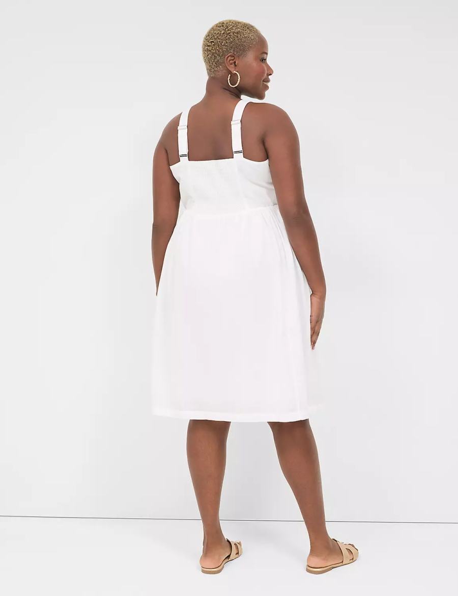 Women Lane Bryant Applique-Bodice Smocked-Back Midi Dress White | MAE1154II