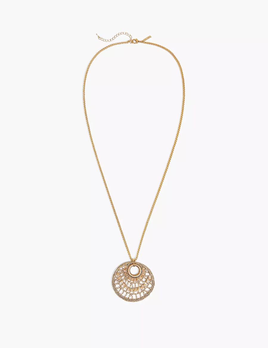 Women Lane Bryant Beaded Woven Filigree Pendant Necklace Gold | DUG3021KL