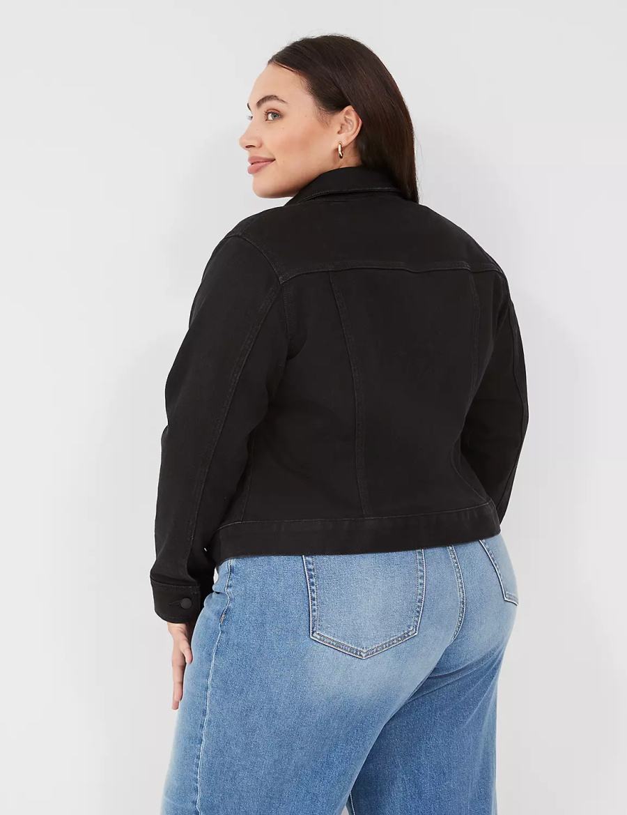 Women Lane Bryant Black Denim Jackets Black | BLH2848ZU