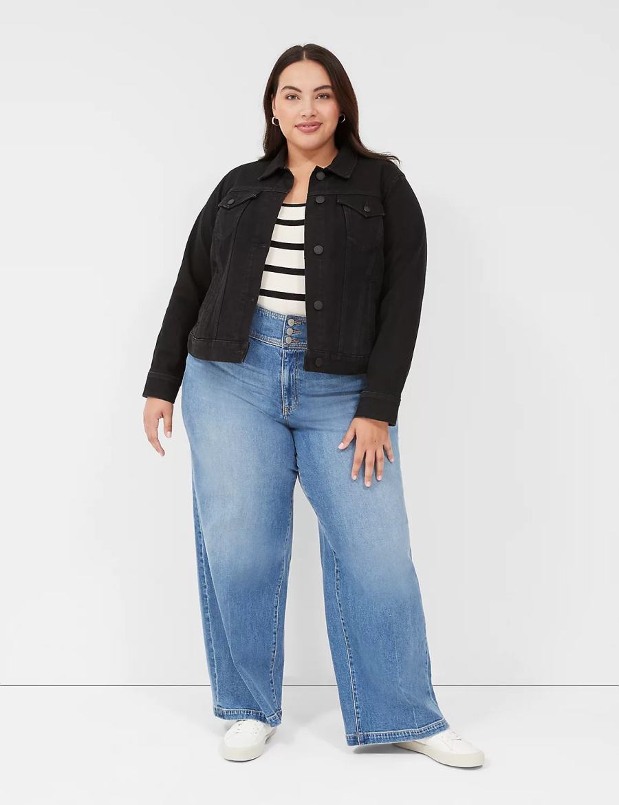 Women Lane Bryant Black Denim Jackets Black | BLH2848ZU