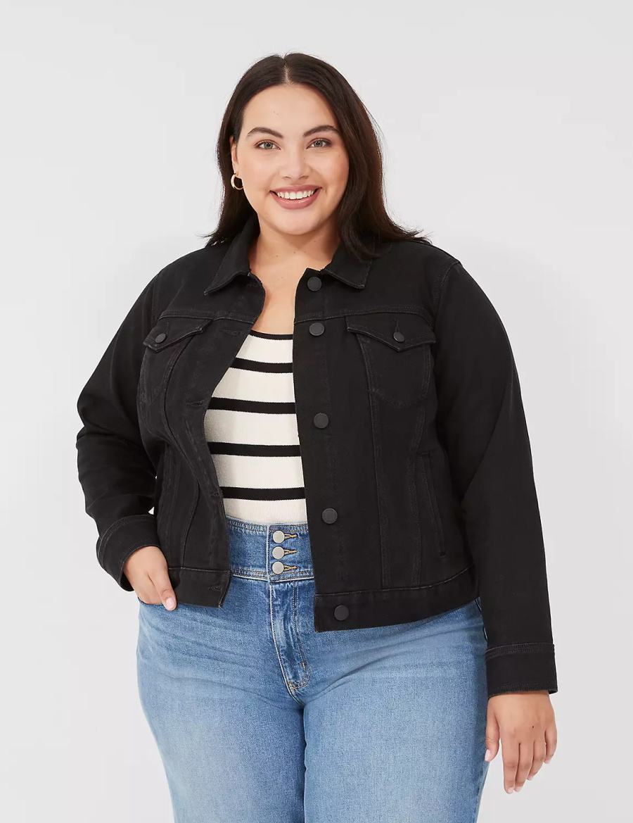 Women Lane Bryant Black Denim Jackets Black | BLH2848ZU