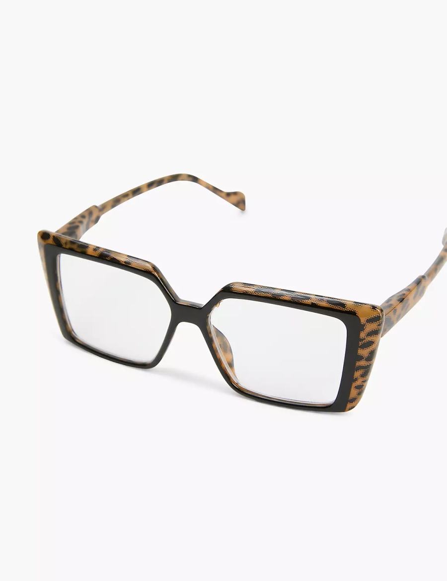 Women Lane Bryant Black & Cheetah Print Cateye Reading Glasses Black | SVK304PB