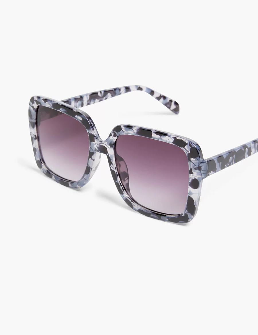 Women Lane Bryant Black & Grey Tortoiseshell Print Square Sunglasses Black | OWP315SZ