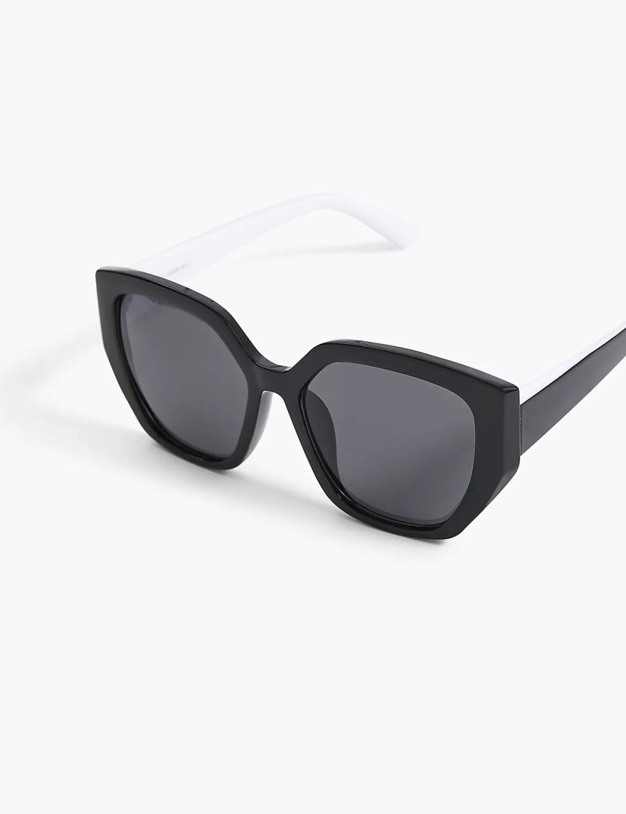 Women Lane Bryant Black & White Cateye Sunglasses Black | WRE3019GT