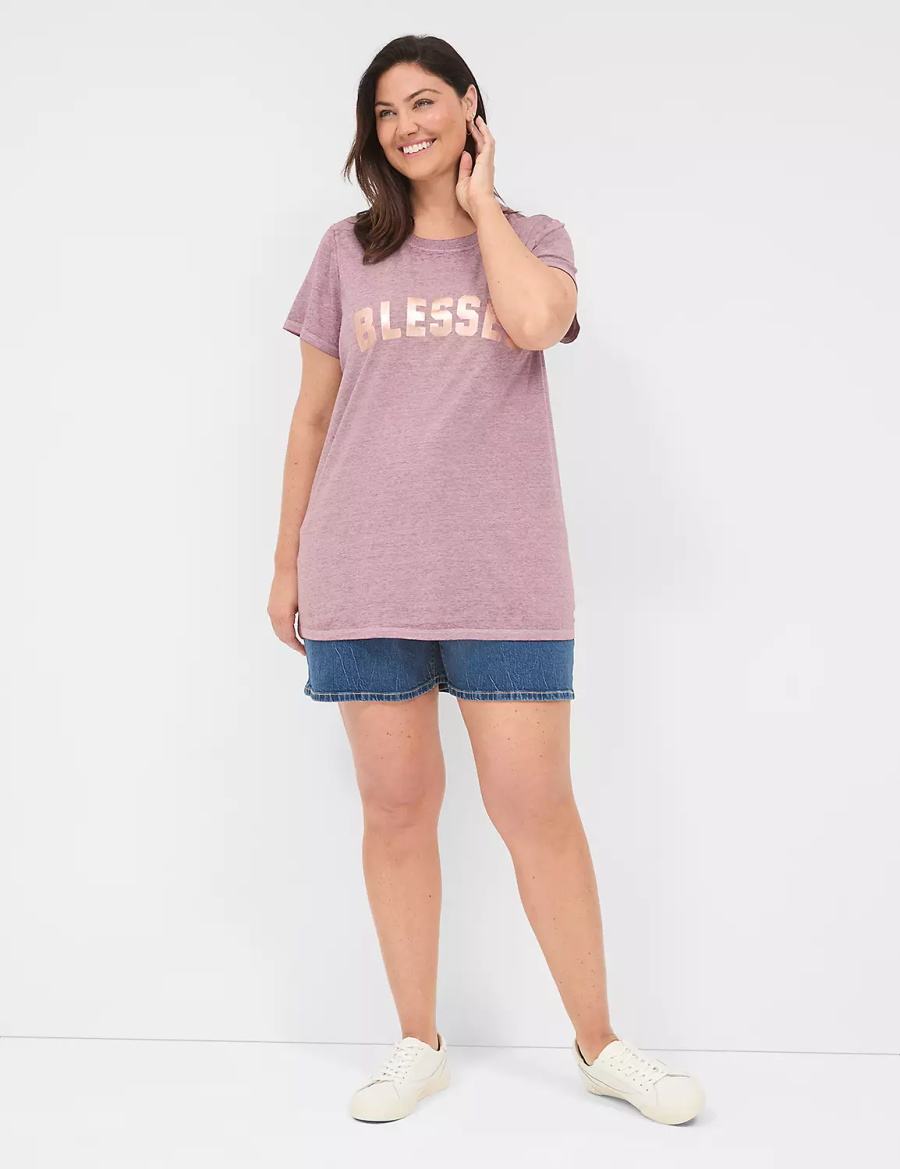 Women Lane Bryant Blessed Graphic Tee T Shirts Deep Purple | YTA6440AS