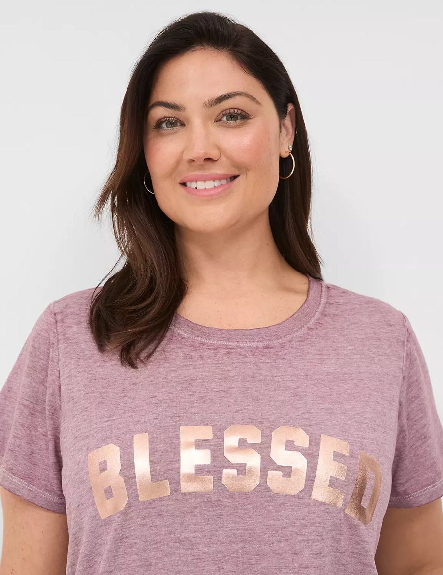 Women Lane Bryant Blessed Graphic Tee T Shirts Deep Purple | YTA6440AS