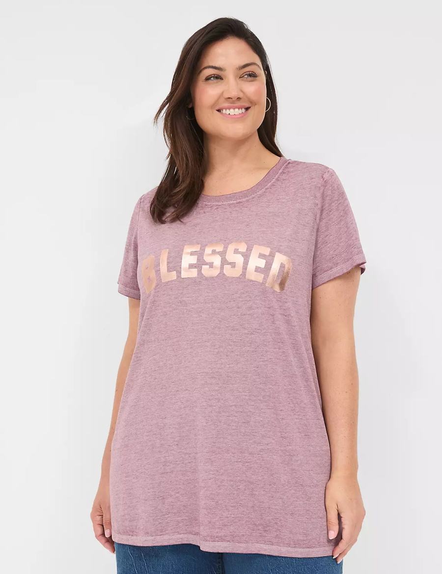 Women Lane Bryant Blessed Graphic Tee T Shirts Deep Purple | YTA6440AS