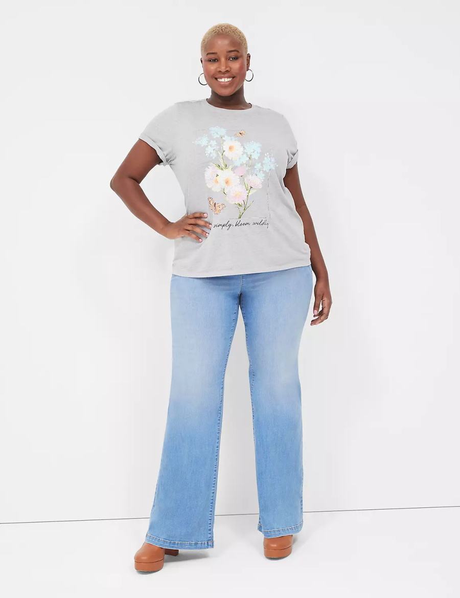 Women Lane Bryant Bloom Wildly Graphic Tee T Shirts Grey | AYA9628MD
