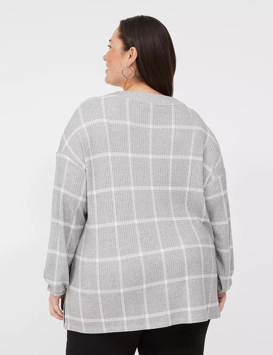 Women Lane Bryant Blouson-Sleeve V-Neck Waffle Tunic T Shirts Grey | XWD3691JW