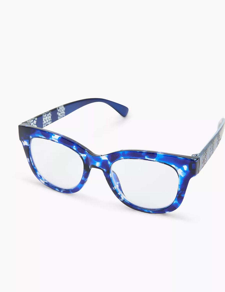 Women Lane Bryant Blue Animal Print Cateye Reading Glasses Blue | HTQ5453CA