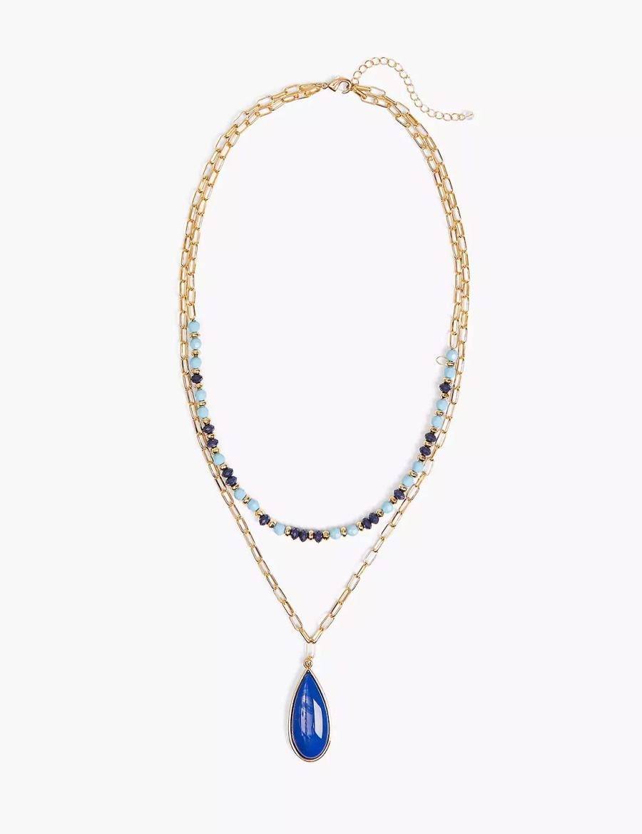 Women Lane Bryant Blue Beaded Layered Necklace Gold | QRY2510FQ