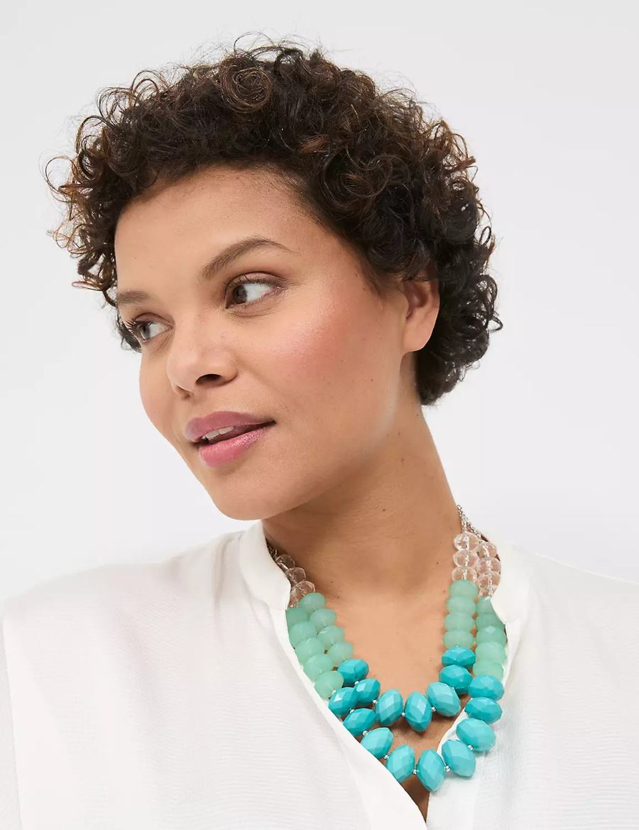 Women Lane Bryant Blue Beaded Statement Necklace Silver | HSK1126FI