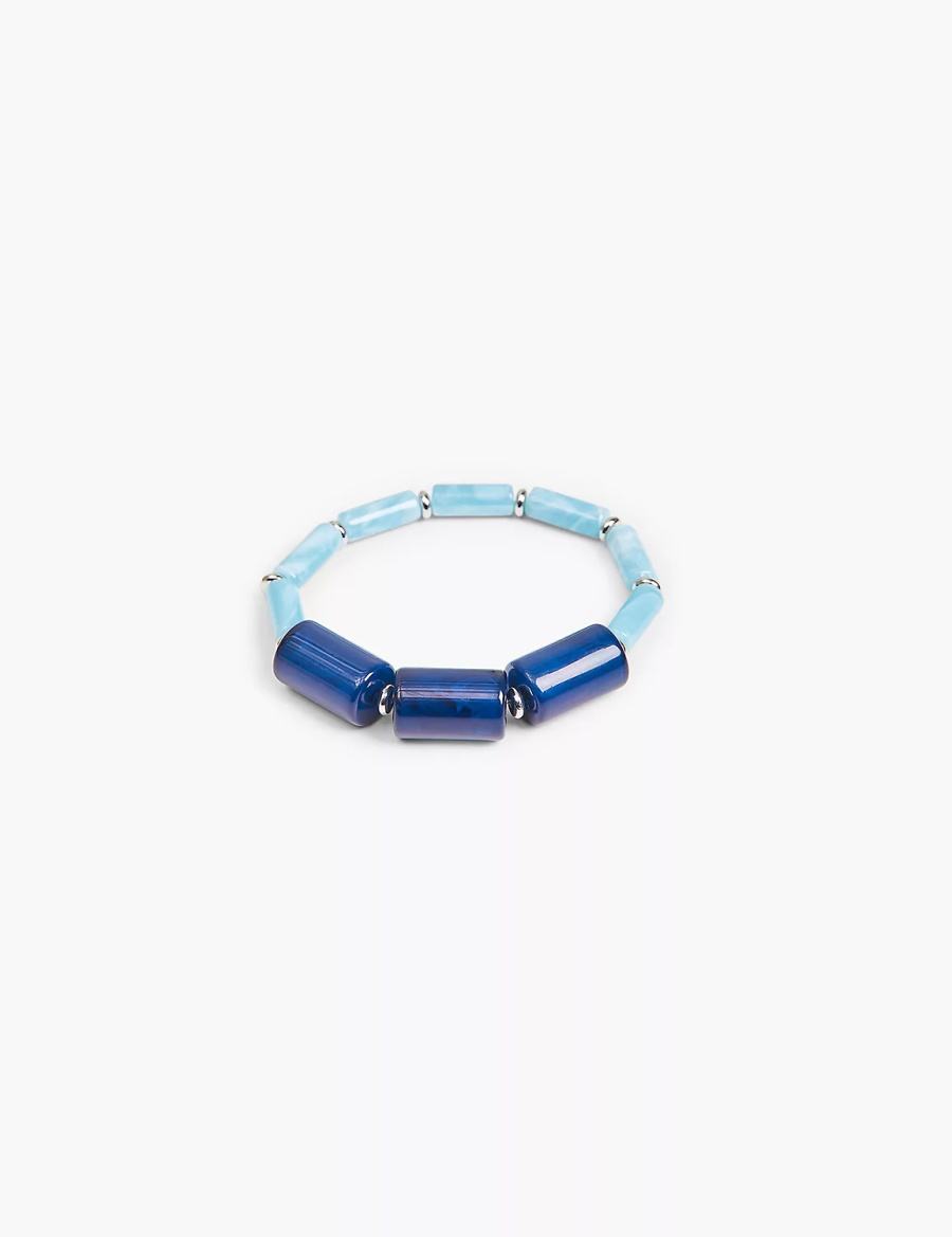 Women Lane Bryant Blue Beaded Stretch Bracelets Silver | ALX7486YM