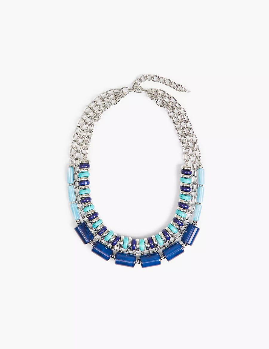 Women Lane Bryant Blue Beaded & Layered Chain Necklace Silver | VAQ2148EH