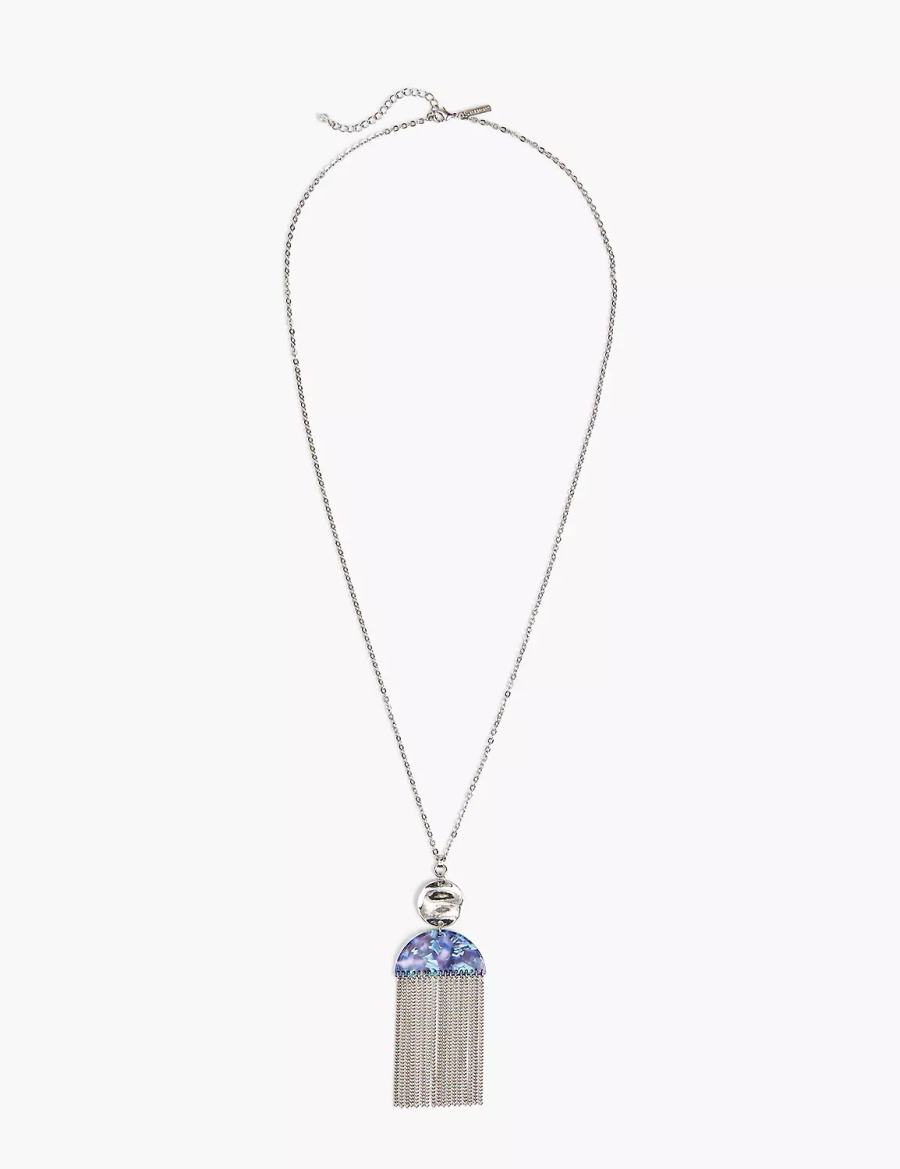 Women Lane Bryant Blue Tassel Pendant Necklace Silver | XTT6195VR