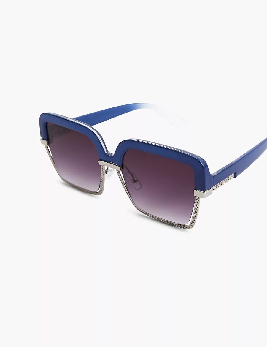 Women Lane Bryant Blue & Silvertone Square Sunglasses Blue | UEX6594EZ