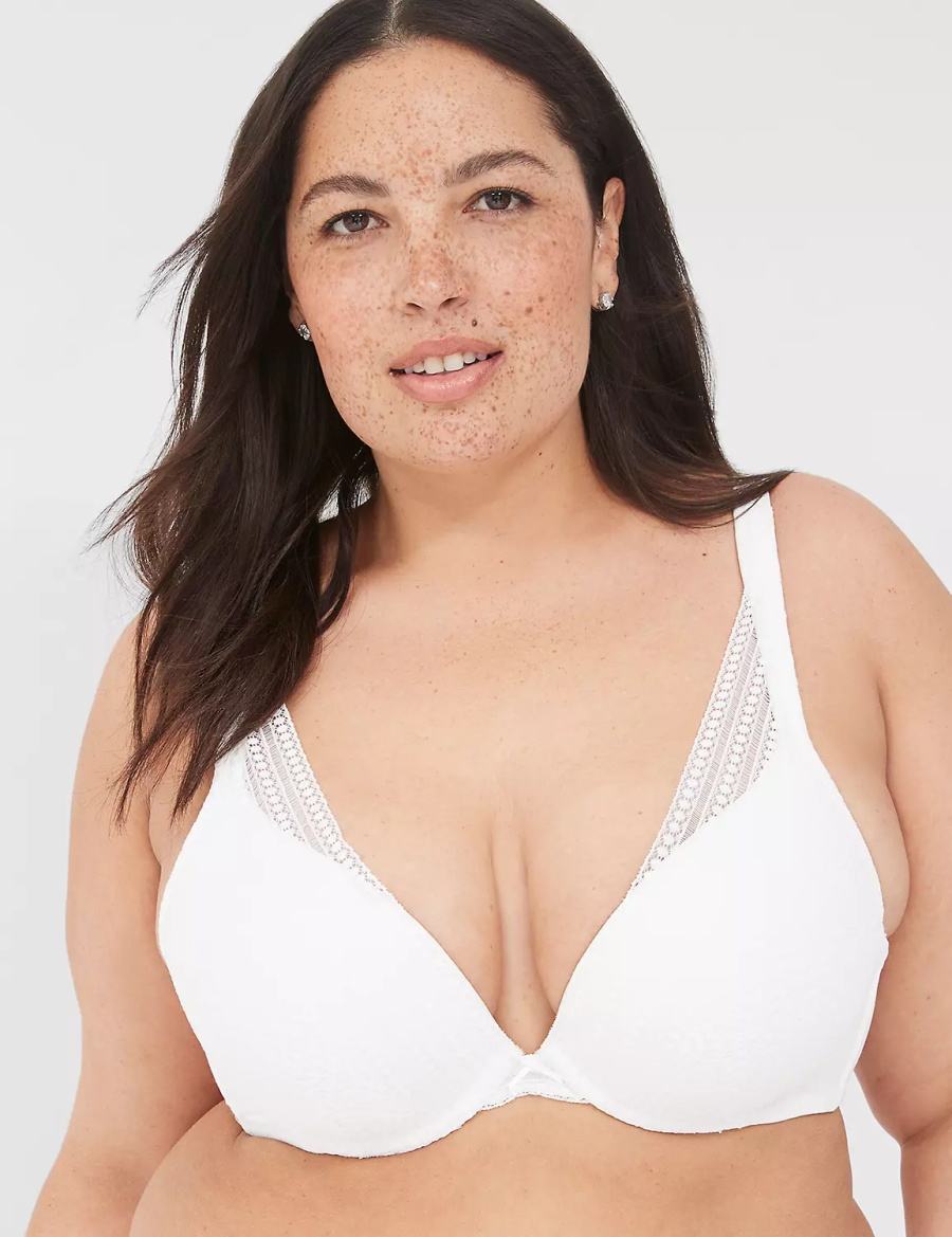 Women Lane Bryant Boost Plunge With Lace Bralettes White | JKG7556BU