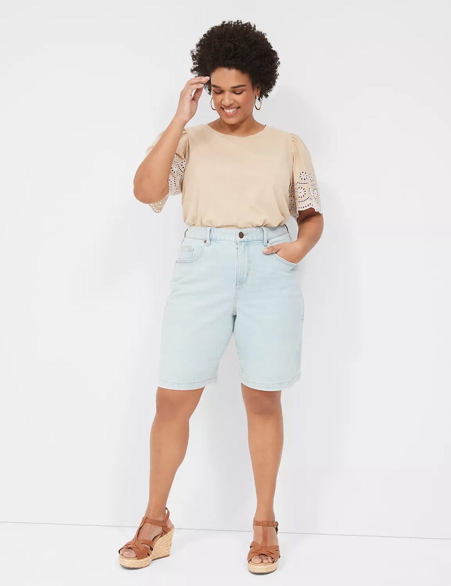 Women Lane Bryant Boyfriend Fit Bermuda Jean Shorts Light Blue | SER9282IE