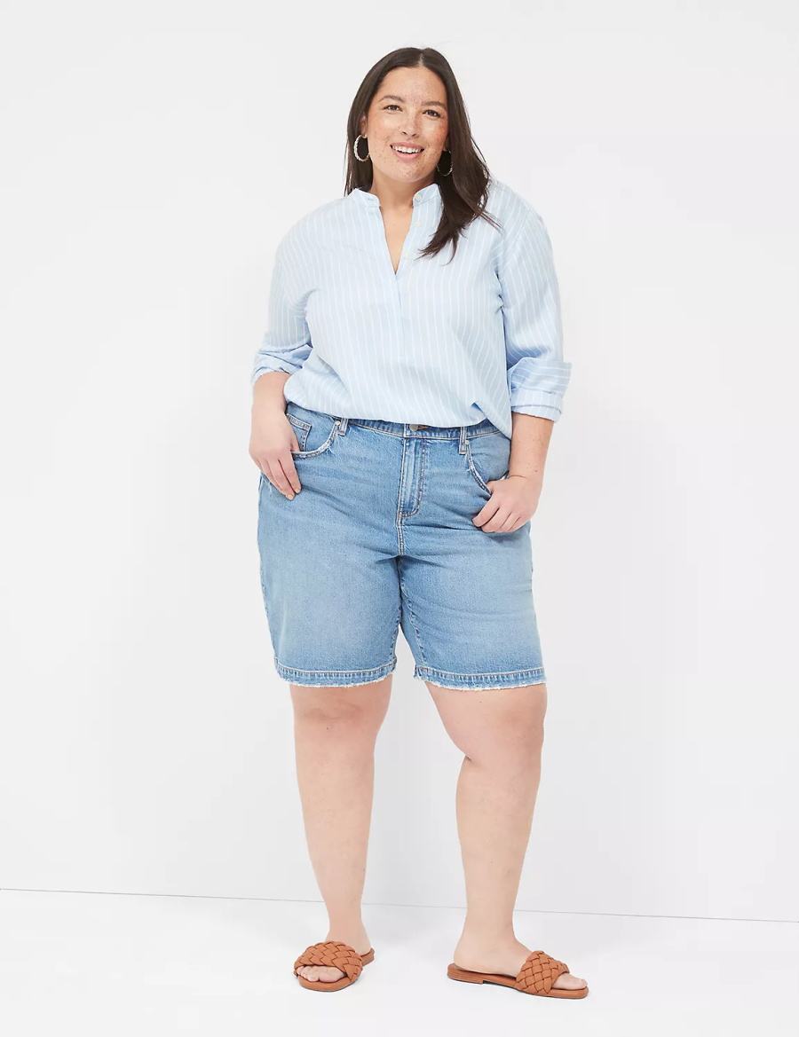 Women Lane Bryant Boyfriend Fit Bermuda Jean Shorts Blue | ZHQ9496CV