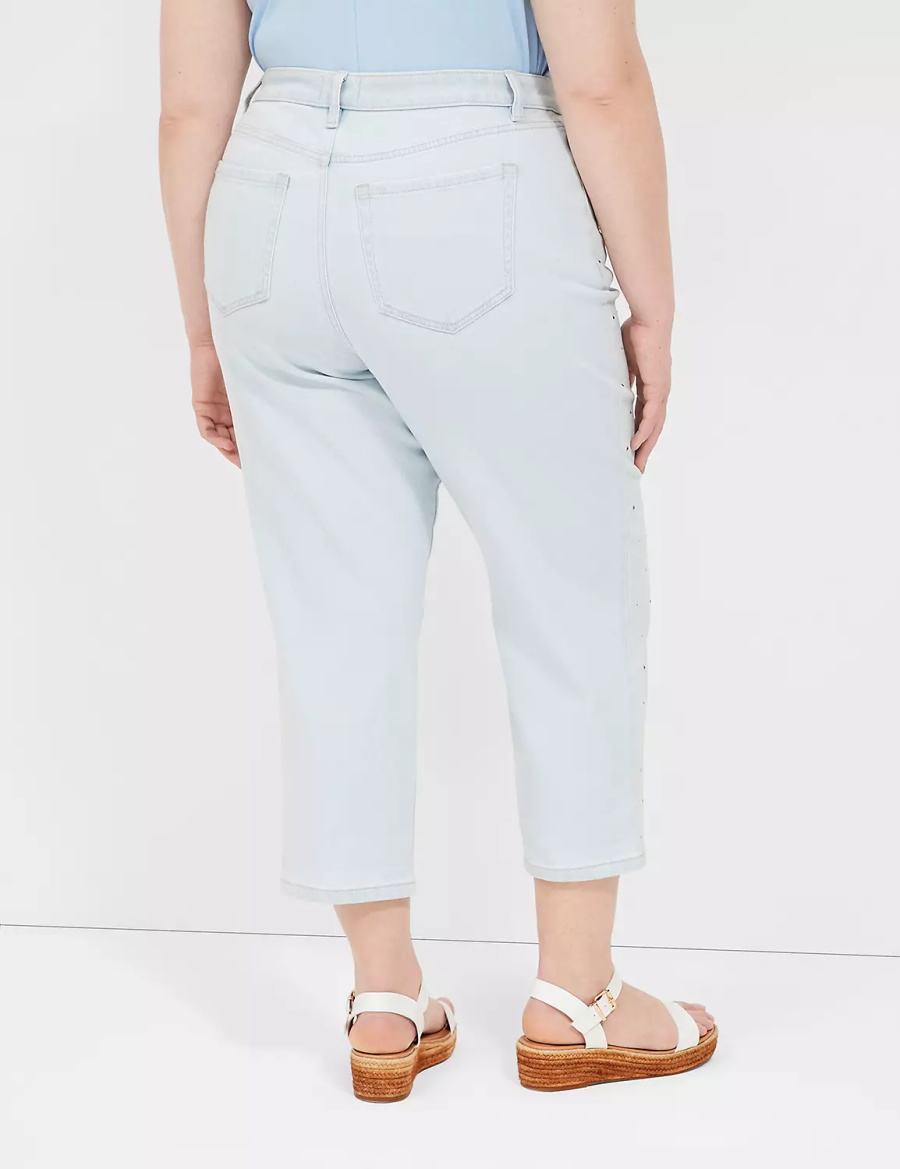 Women Lane Bryant Boyfriend Fit Capri With Rhinestone Embellishments Jeans Light Blue | VQX9256PJ
