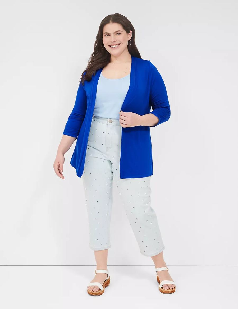 Women Lane Bryant Boyfriend Fit Capri With Rhinestone Embellishments Jeans Light Blue | VQX9256PJ