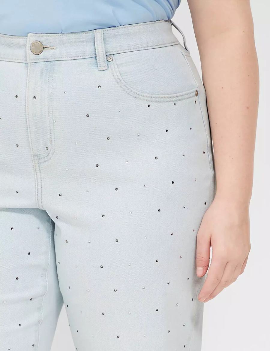 Women Lane Bryant Boyfriend Fit Capri With Rhinestone Embellishments Jeans Light Blue | VQX9256PJ