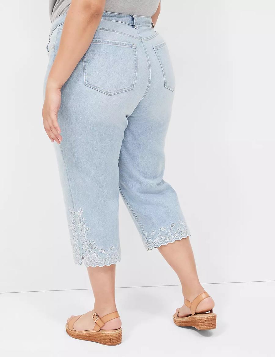 Women Lane Bryant Boyfriend Fit Capri With Embroidery Jeans Light Blue | HBD3163NG