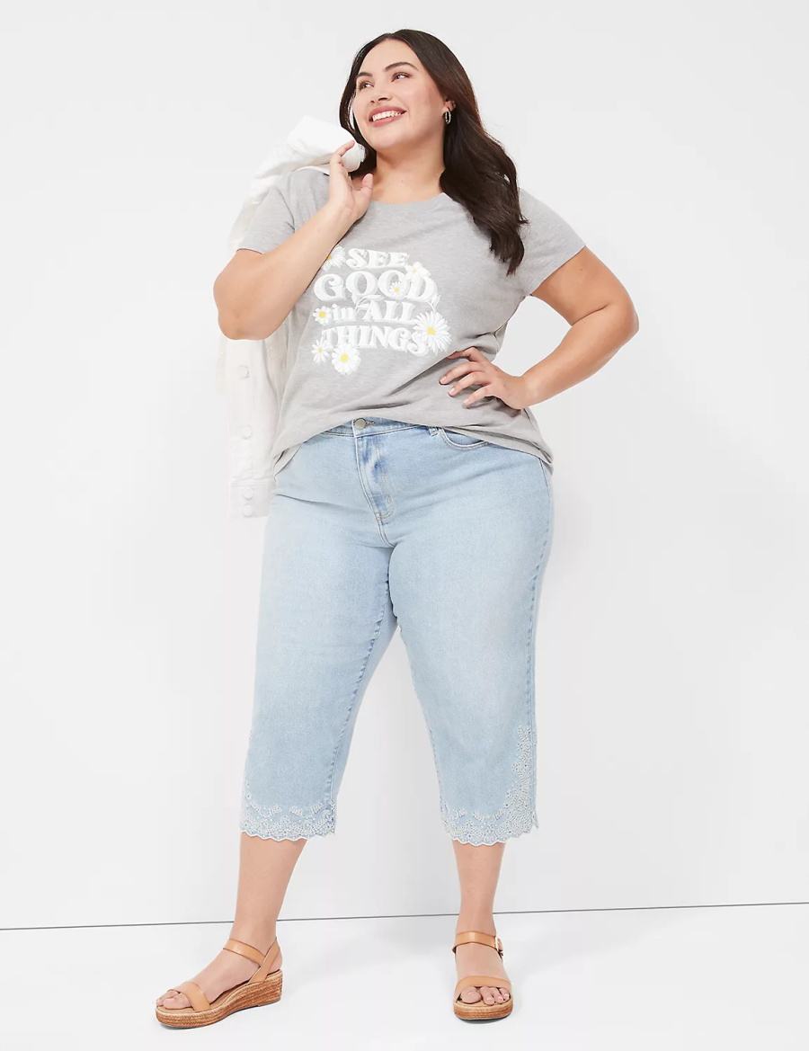 Women Lane Bryant Boyfriend Fit Capri With Embroidery Jeans Light Blue | HBD3163NG
