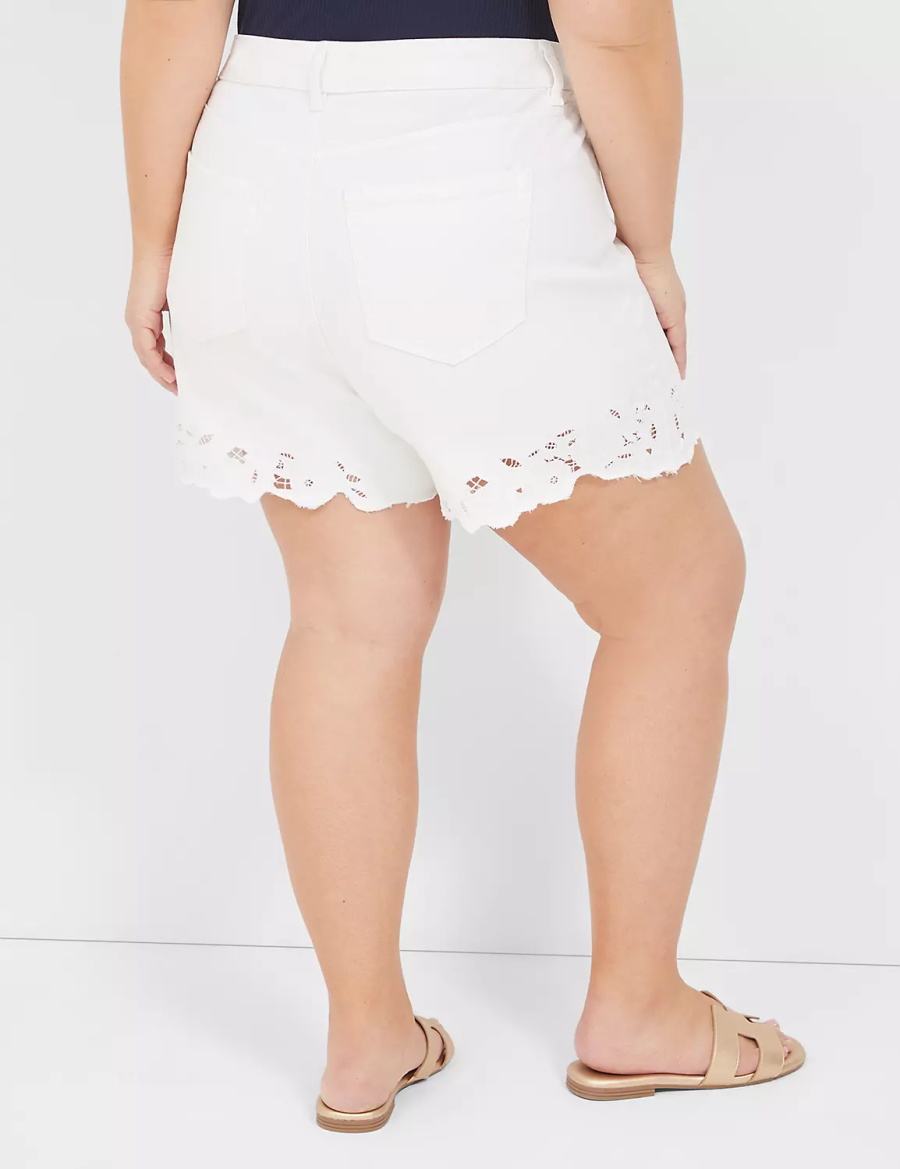 Women Lane Bryant Boyfriend Fit Jean With Embroidered Hem Shorts White | OZZ6068OW