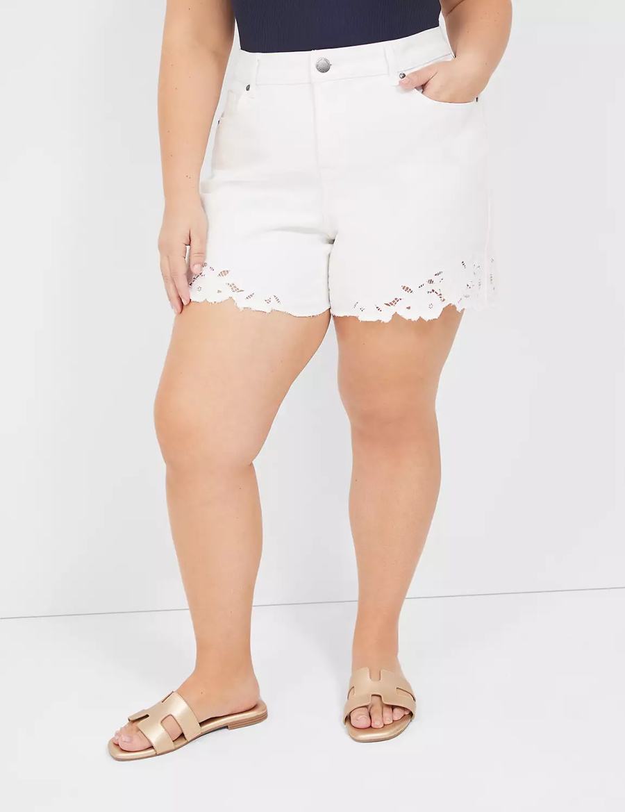 Women Lane Bryant Boyfriend Fit Jean With Embroidered Hem Shorts White | OZZ6068OW