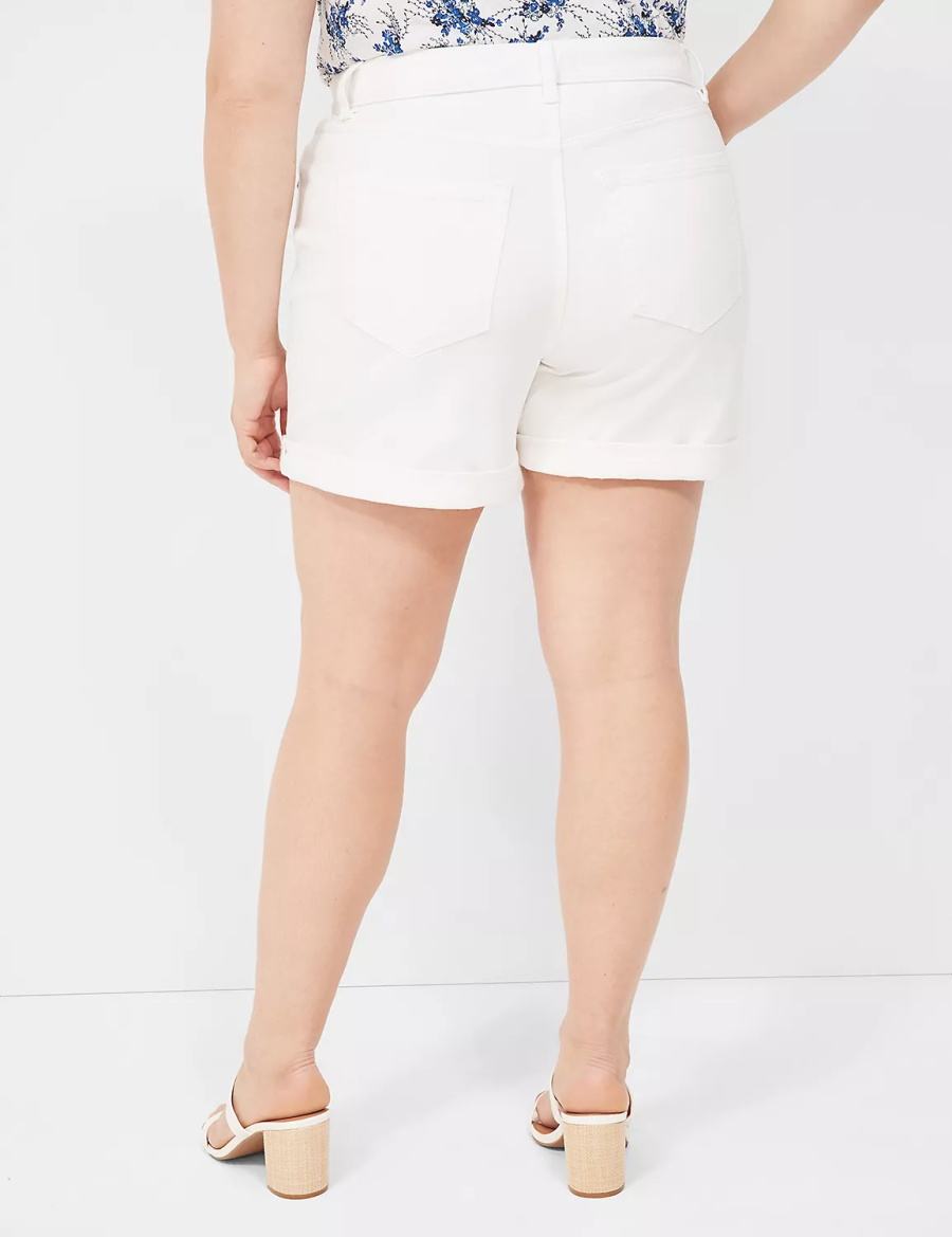 Women Lane Bryant Boyfriend Fit Midi Jean Shorts White | QBM4940DQ