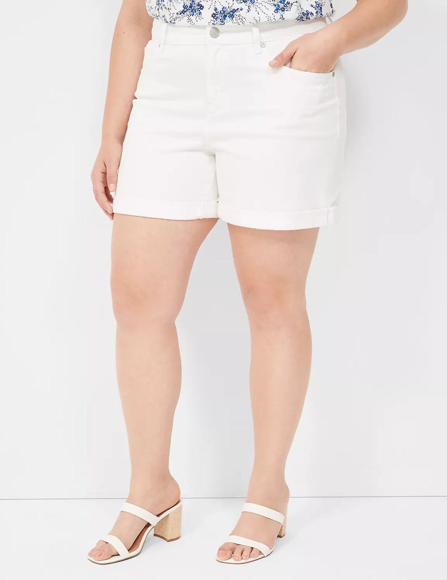 Women Lane Bryant Boyfriend Fit Midi Jean Shorts White | QBM4940DQ