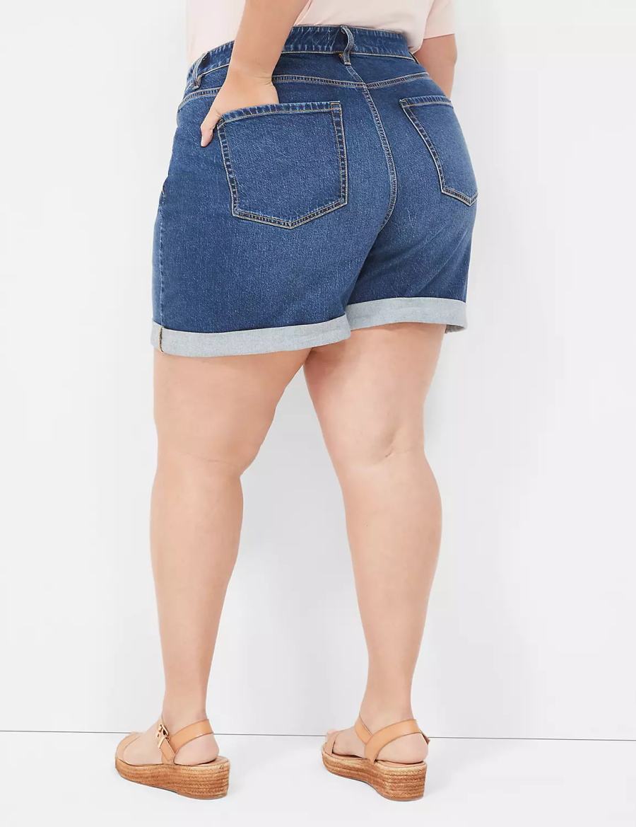 Women Lane Bryant Boyfriend Fit Midi Jean Shorts Dark Blue | AXT6048CQ
