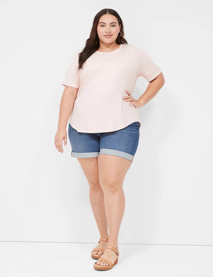 Women Lane Bryant Boyfriend Fit Midi Jean Shorts Dark Blue | AXT6048CQ