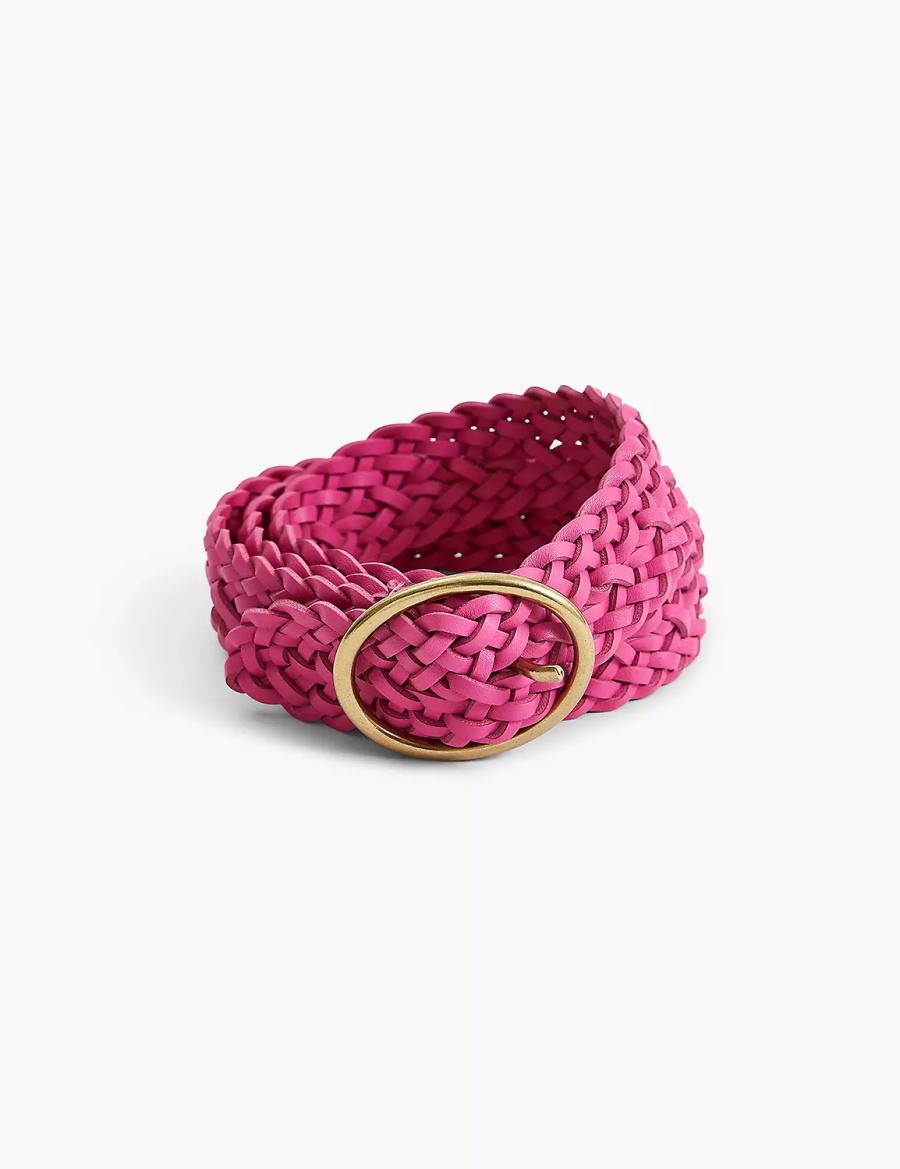 Women Lane Bryant Braided Faux-Leather Oval Belts Fuchsia | EAV2350WP