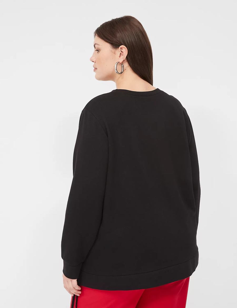 Women Lane Bryant Bright Embroidered Graphic Sweatshirts Black | AKH3685PE
