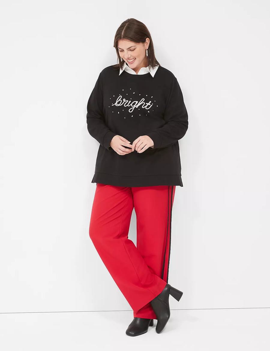 Women Lane Bryant Bright Embroidered Graphic Sweatshirts Black | AKH3685PE