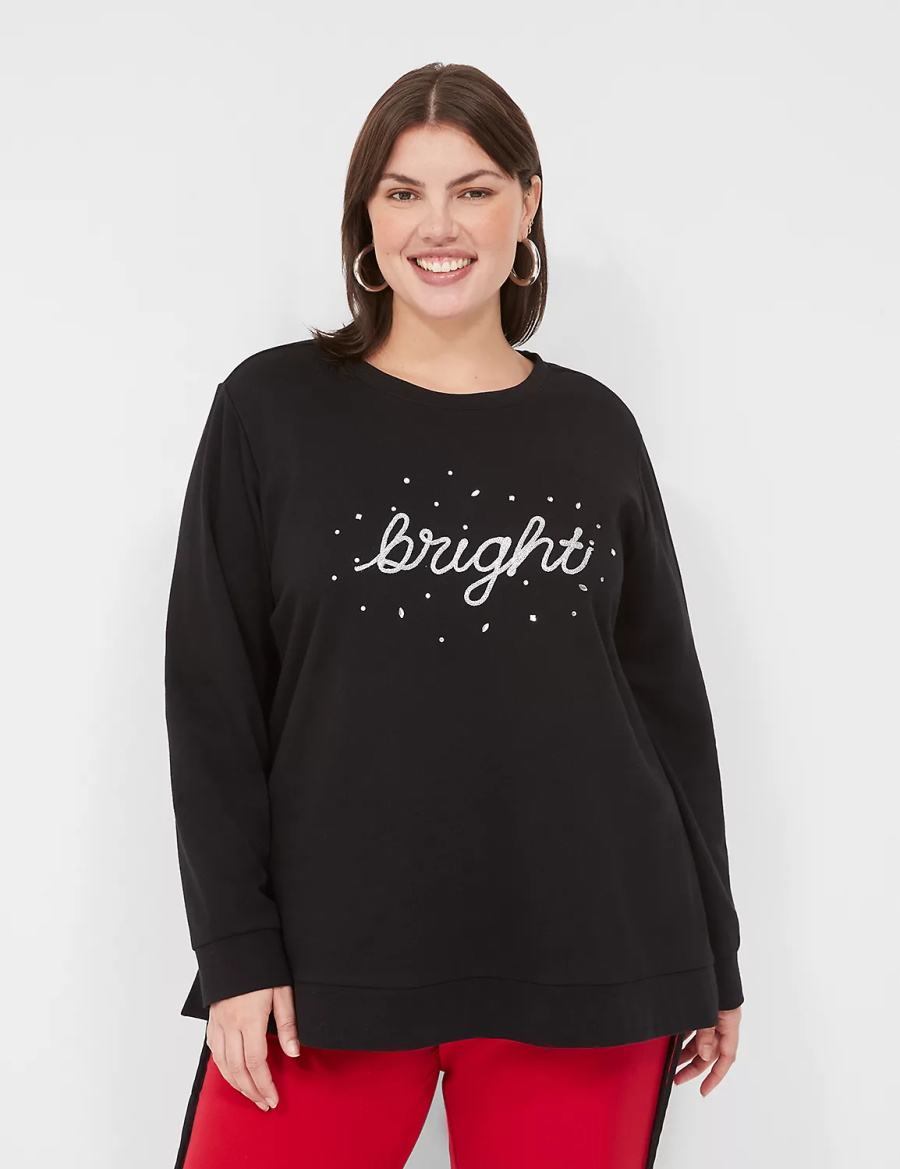 Women Lane Bryant Bright Embroidered Graphic Sweatshirts Black | AKH3685PE