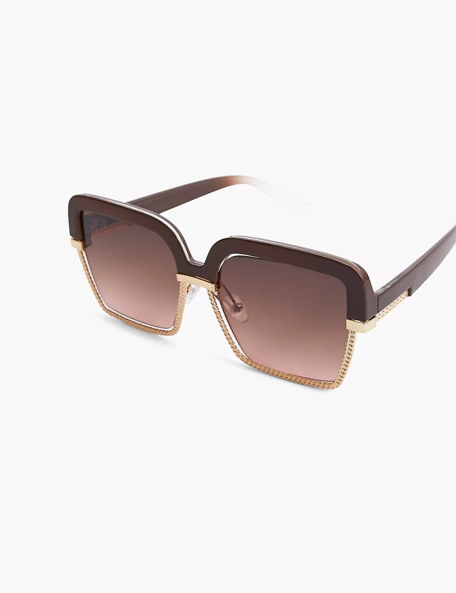 Women Lane Bryant Brown & Goldtone Square Sunglasses Black | YDJ7034PJ