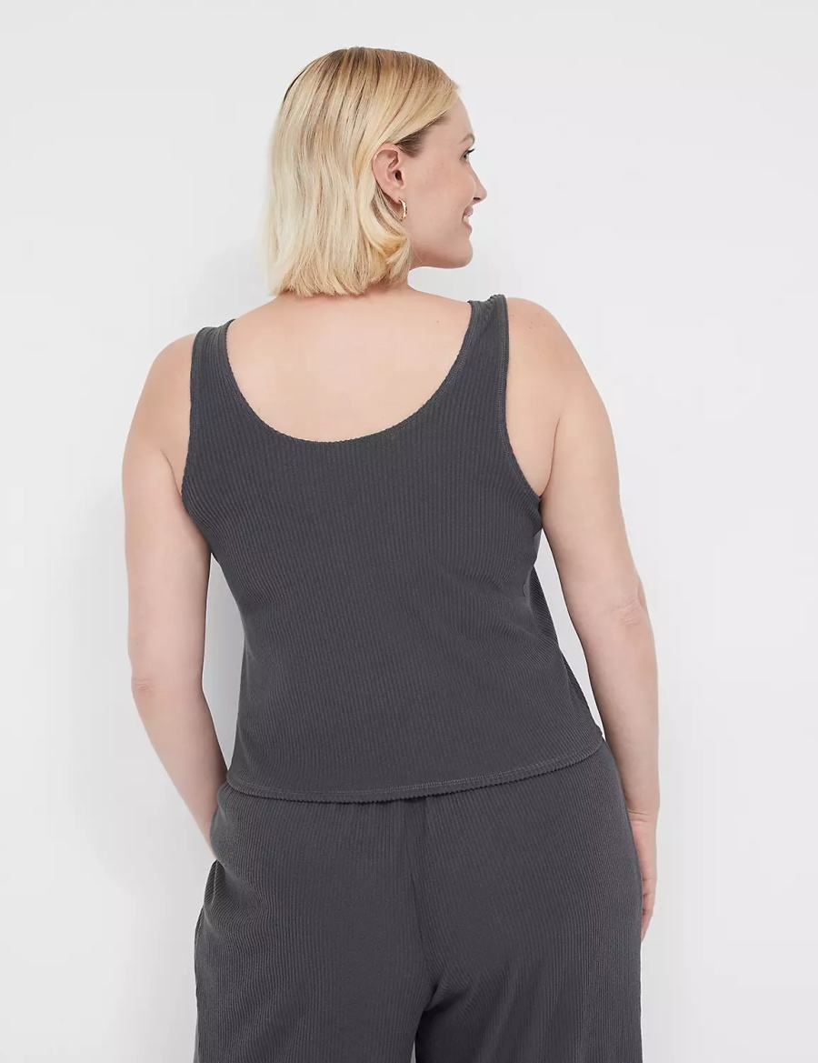 Women Lane Bryant Brushed Rib Henley Sleep Tanks Dark Grey | UQZ964KF
