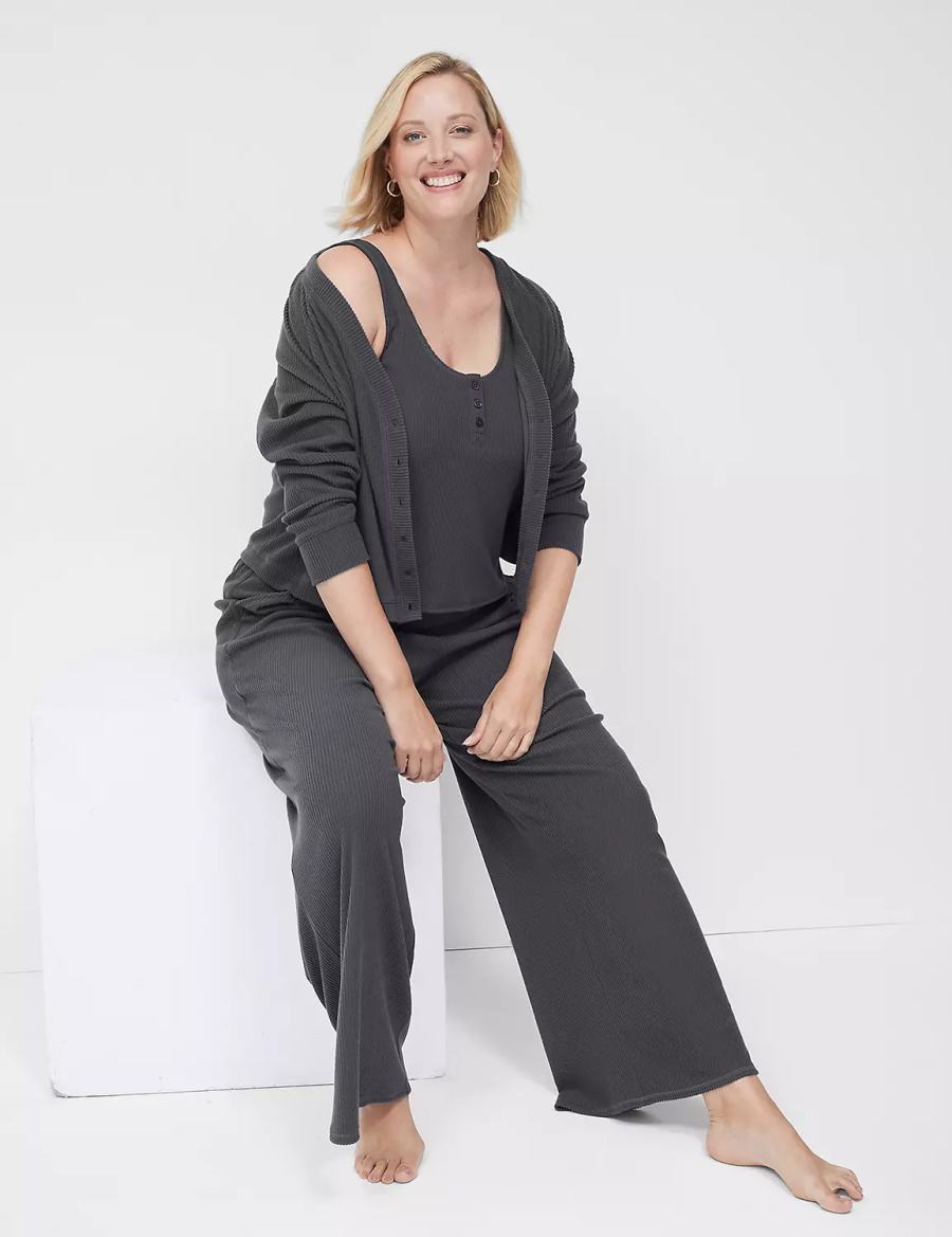 Women Lane Bryant Brushed Rib Henley Sleep Tanks Dark Grey | UQZ964KF