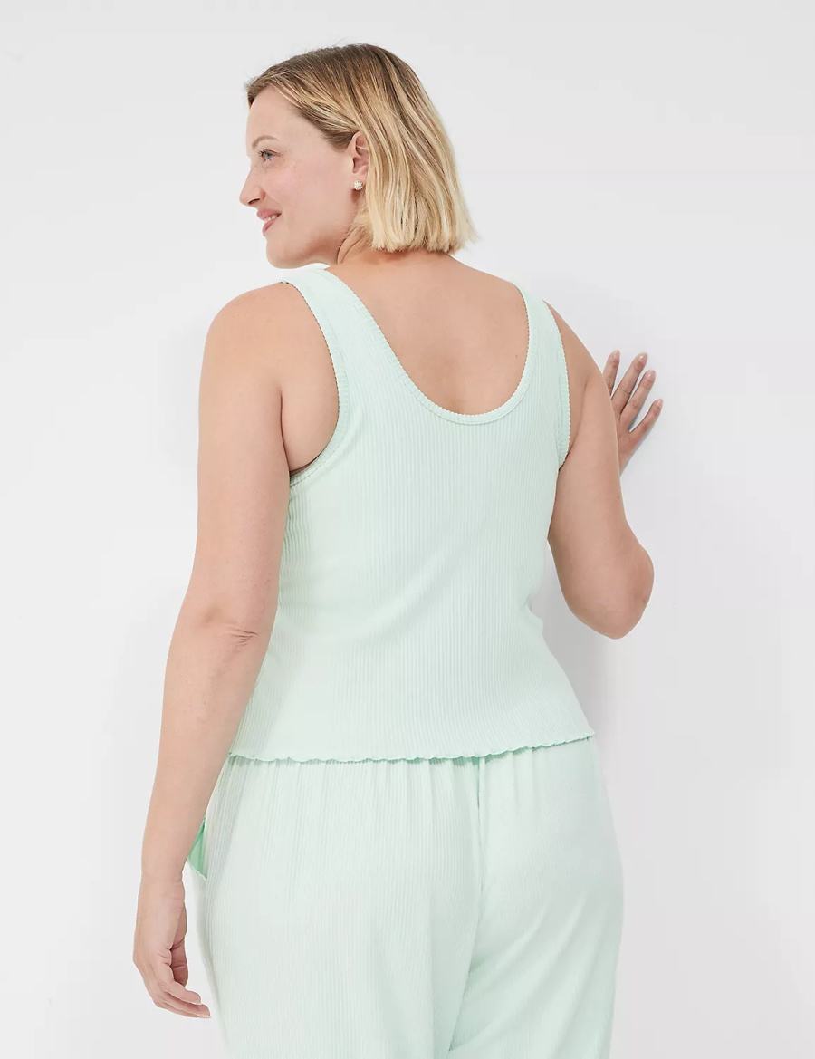 Women Lane Bryant Brushed Rib Lettuce-Hem Tanks Light Green | FQK6229VT