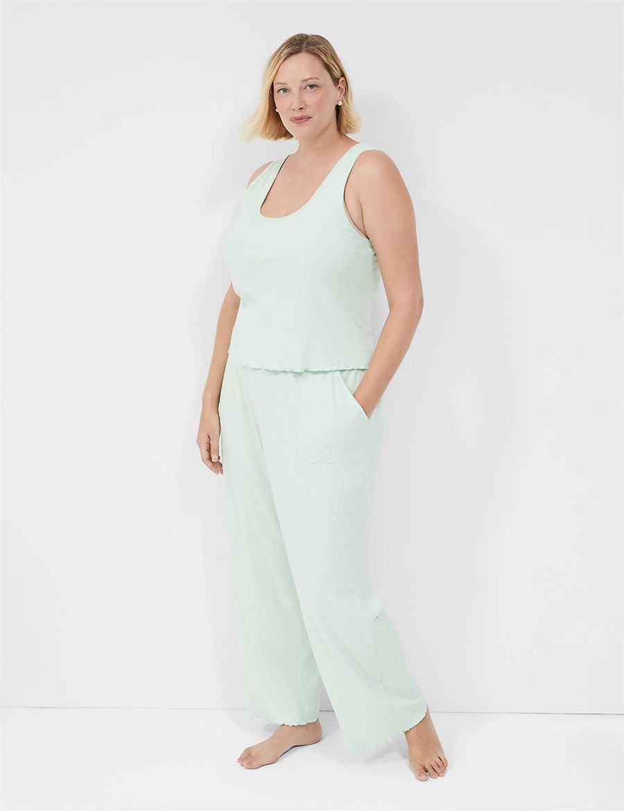 Women Lane Bryant Brushed Rib Lettuce-Hem Tanks Light Green | FQK6229VT